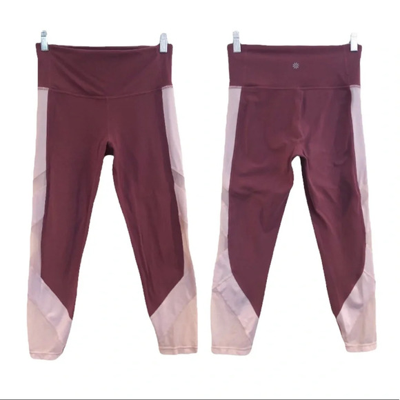 Athleta High Waist Mauve Pink Mesh Cropped Athletic Athleisure Leggings Small - Picture 1 of 9